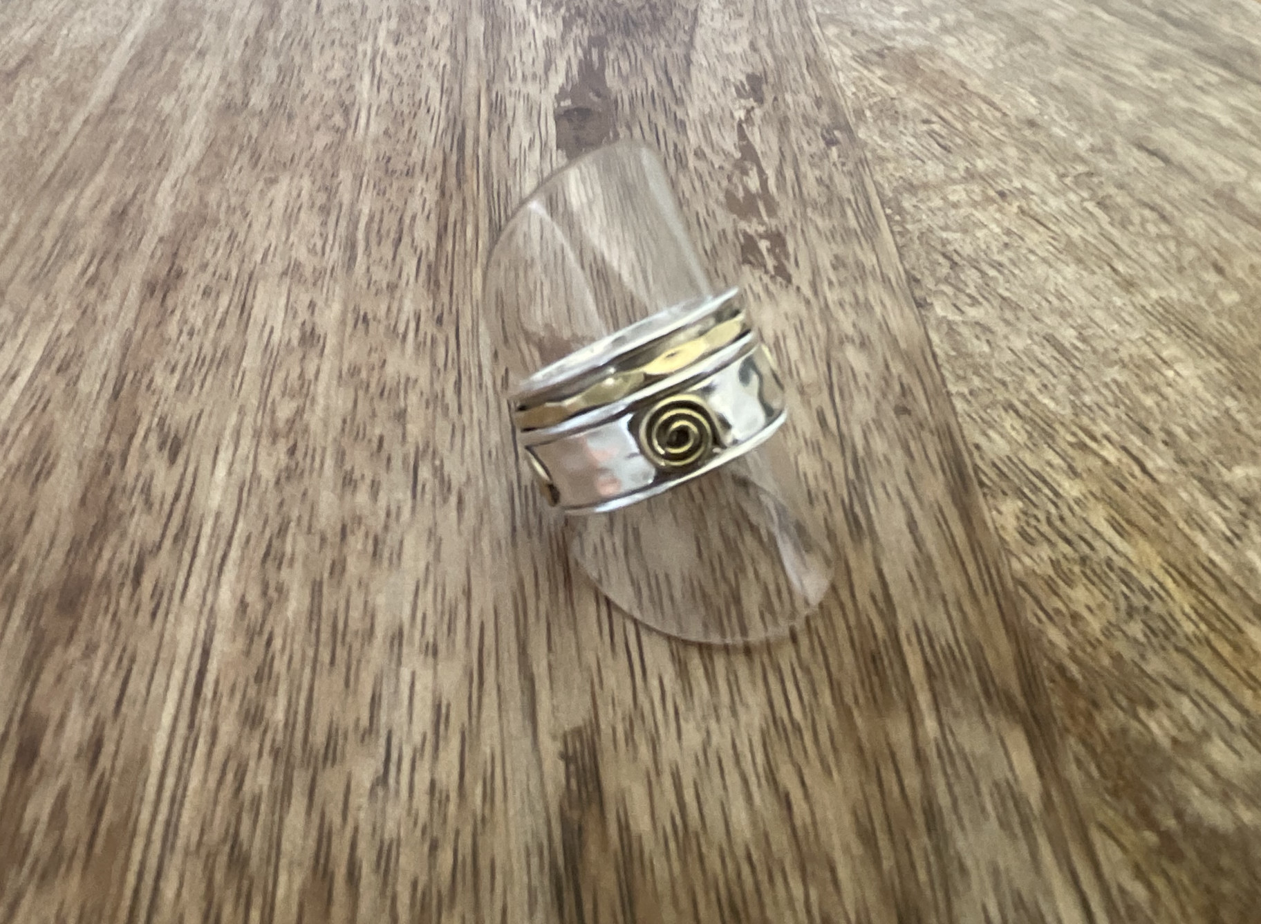 Spiral Brass & Silver Spinner Ring - Size N